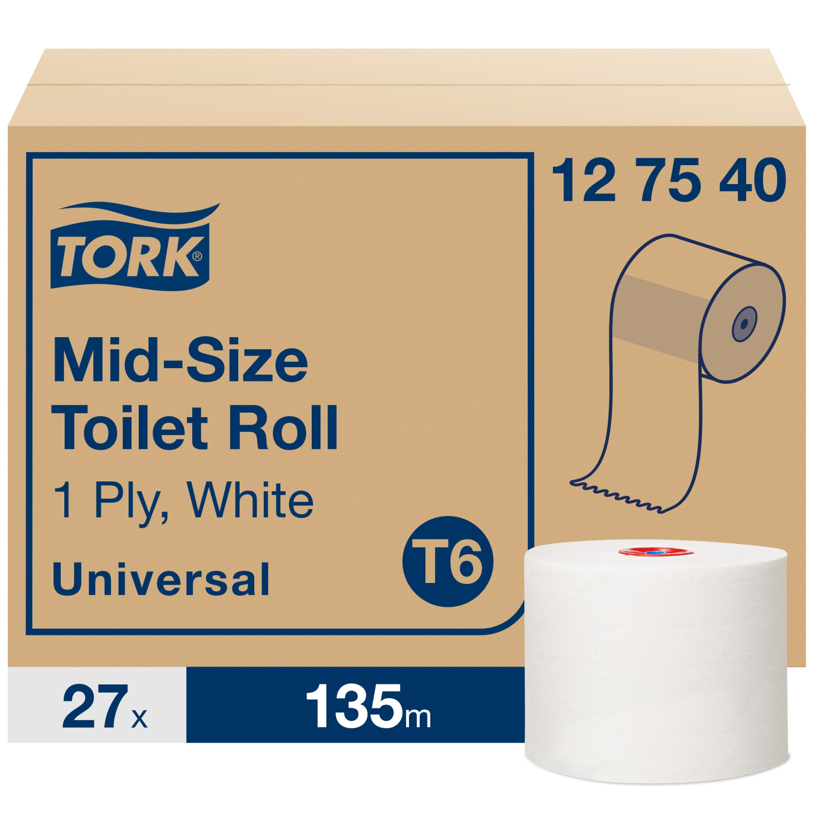 Туалетний папір Tork Universal в міді рулонах, білий, 1 шар, 135 м, 1 рулон