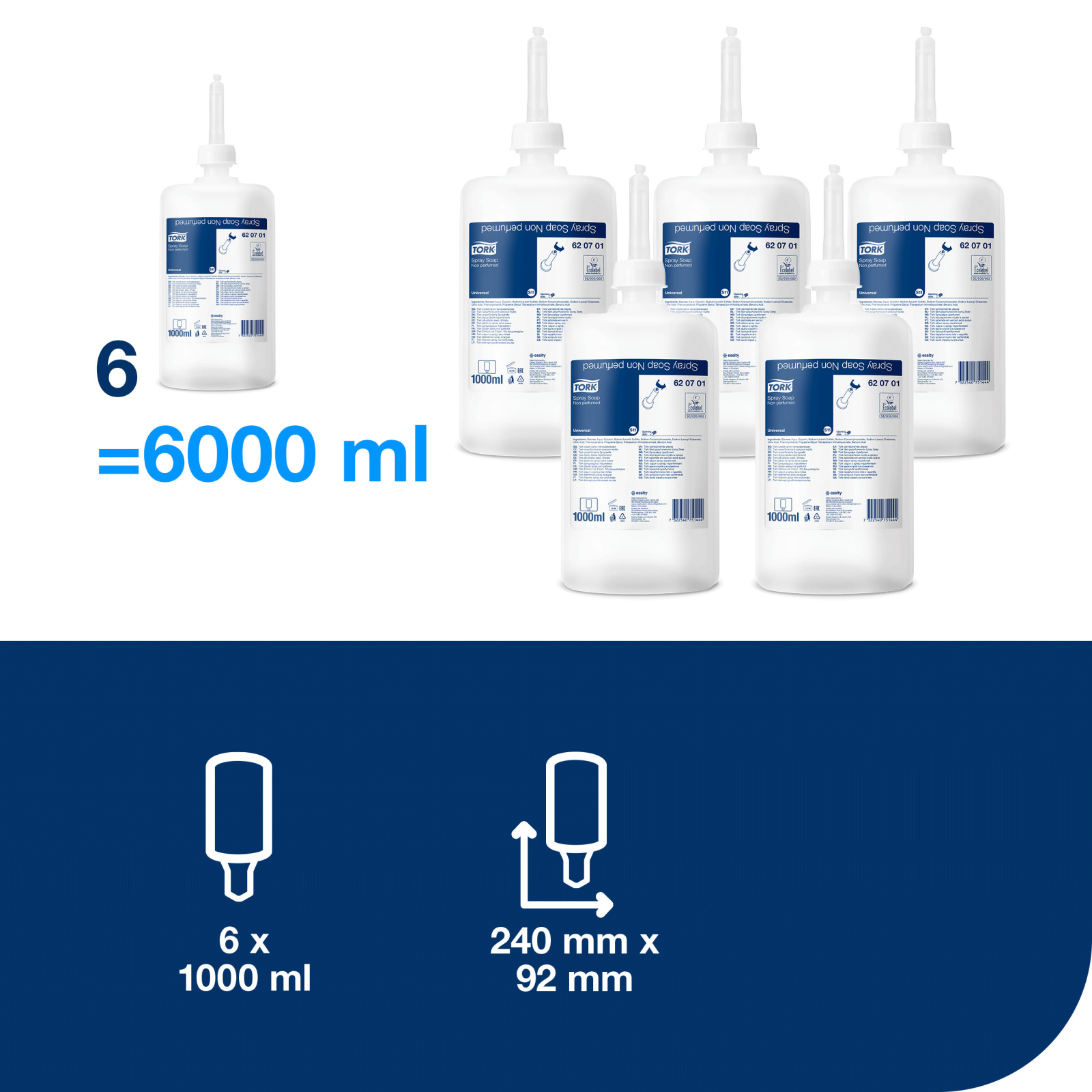 Мило-спрей для рук Tork Universal, без запаху і барвників, 1 л, ≈ 3000 порцій