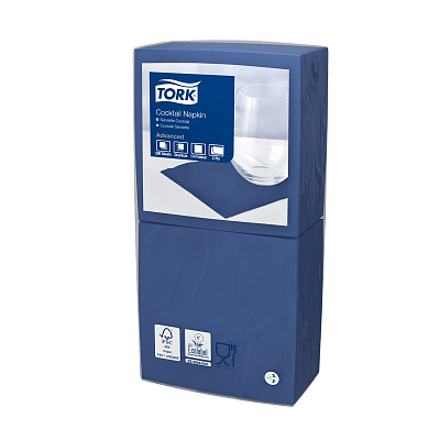 Коктейльні серветки Tork Advanced, сині, 24х24 см, 2 шари, 200 шт